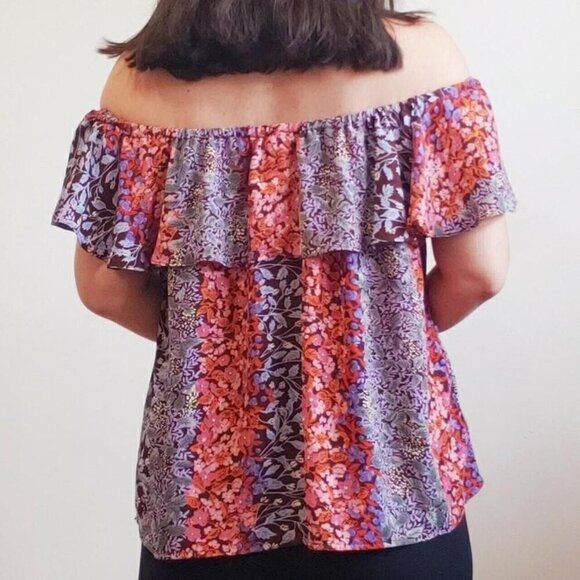Anthropologie Mauve Chiffon Off The Shoulder Floral Blouse Top Women’s XS - Picture 3 of 8